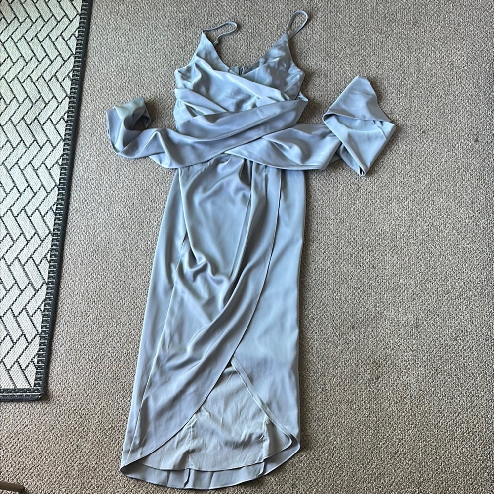 Showpo Silver Ruched High Low Gown
